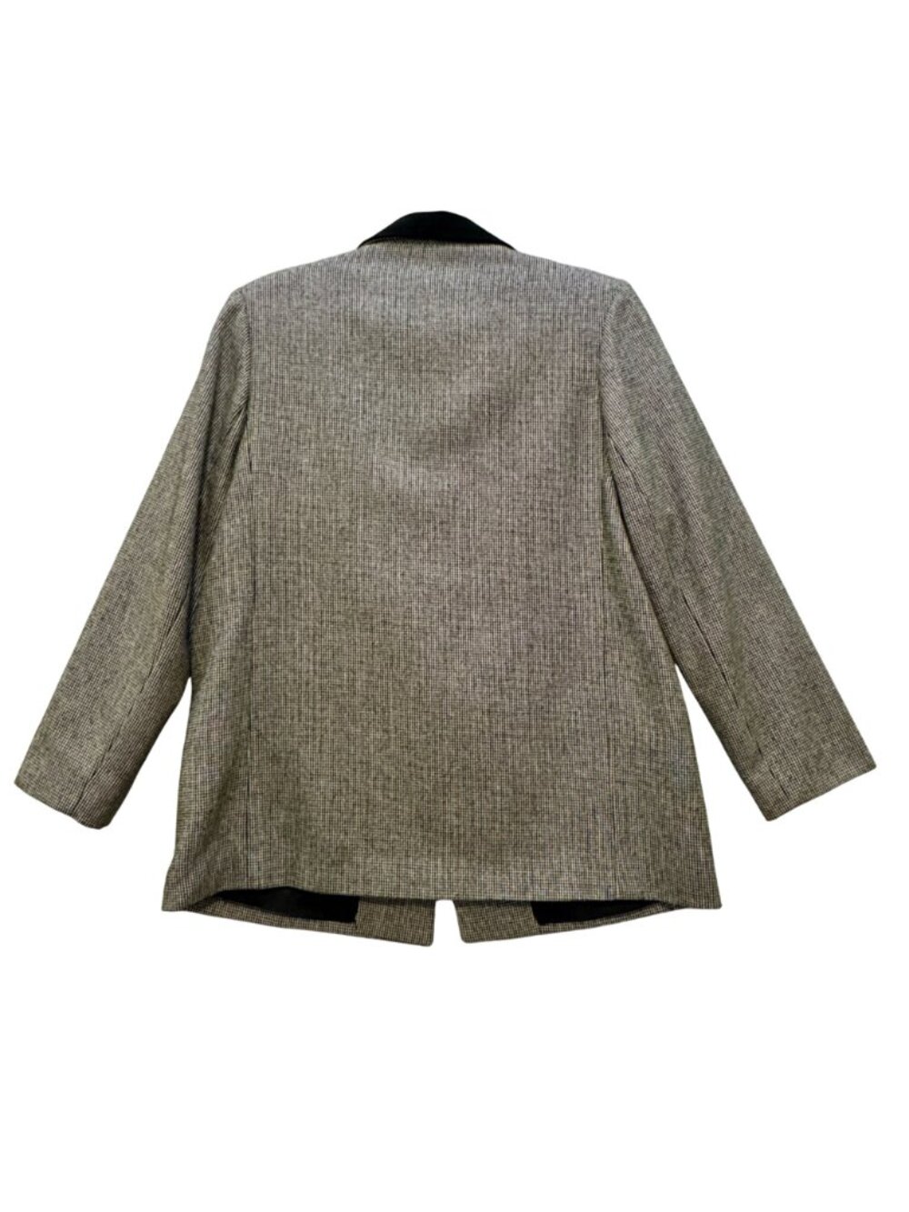 Vintage 1980s Houndstooth Wool Blazer Size 10P Velvet Collar Black White Regency - Picture 2 of 8